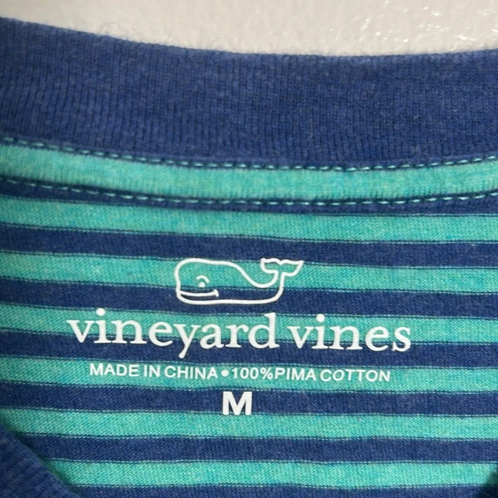 Vineyard Vines Men’s Navy and Teal Striped Pocket T-Shirt 100% Pima Cotton Sz M - Picture 6 of 10